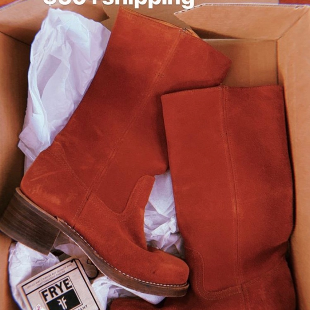 Frye Campus boots worn once reddish brown. Tag+box